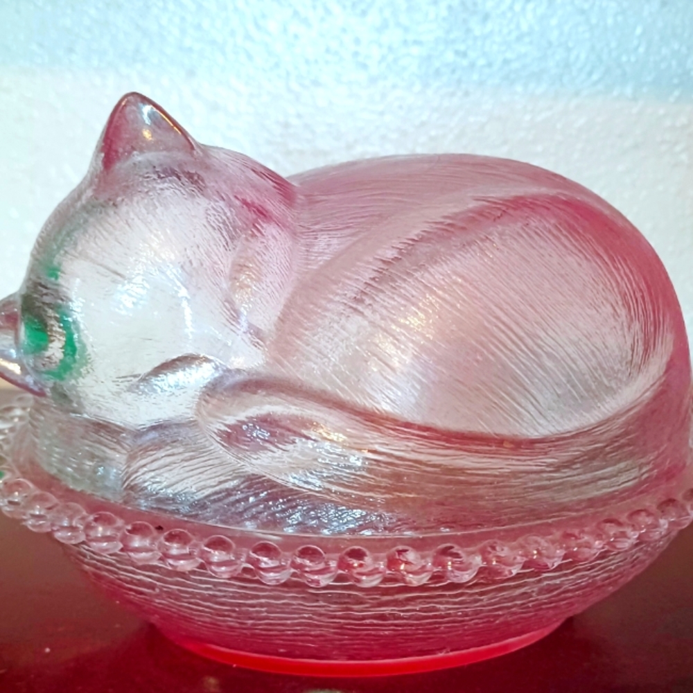 Pink Glass Cat Jar - Picture 1 of 1